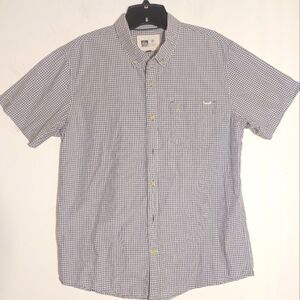 Reef Men's Vacation Lightweight Short Sleeve Cotton Checkered Shirt Gray EUC